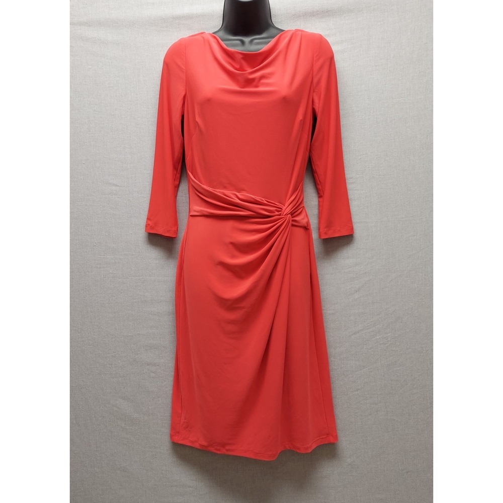 Lauren Ralph Lauren Dress 8 Red Cowl Neck Ruched Sheath Knee Length‎ Cocktail